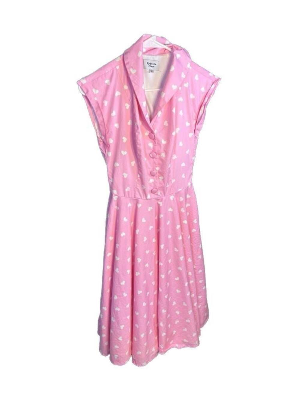 Magnolia Place Pink Heart Print Button Front Dress Size S